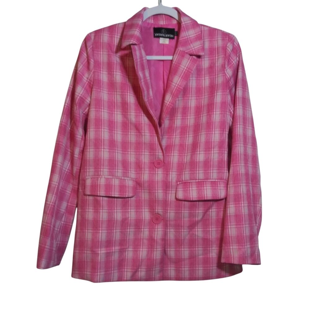 Heartbreak Pink Plaid Women's 2 Button Blazer Spring Office Size M